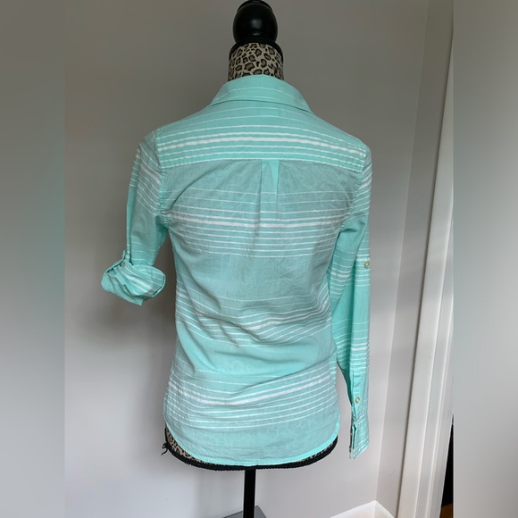 Vineyard Vines Women's Sz 0 Cotton Blend Striped Popover Teal Roll Tab - Picture 5 of 8